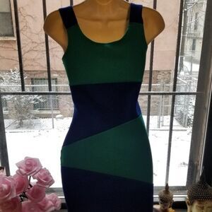 color block blue and green mini dress